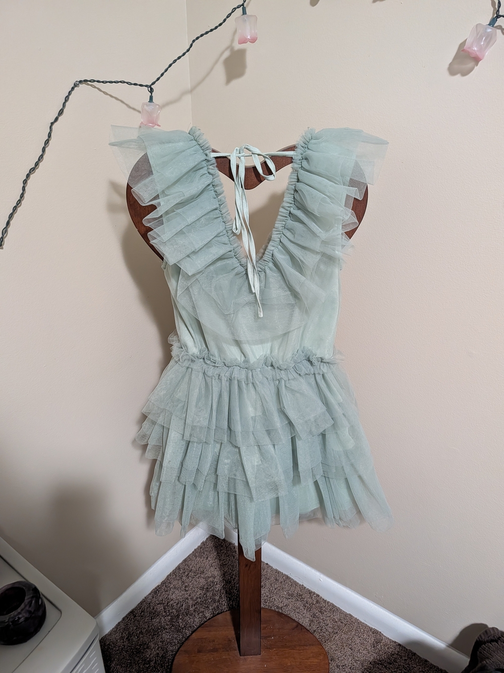 Girls' Sage Tulle Ruffle Party Dress